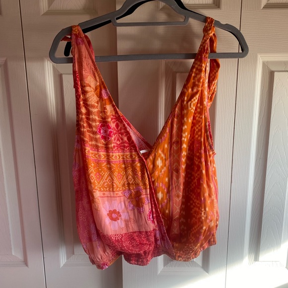 Free People Sleeveless Vneck Tied to You Print Surplice Tank Size M - Picture 4 of 5